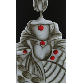 CUADRO MENINA PLATA Y ROJO