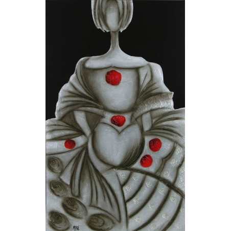 CUADRO MENINA PLATA Y ROJO