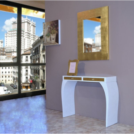 Consola Recibidor Espejo Blanco y Oro
