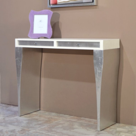 Consola Plata y Blanco 2 cajones