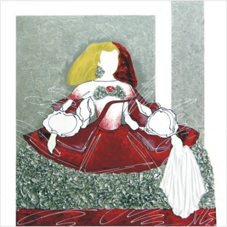 CUADRO MENINA VESTIDO ROJO