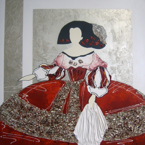 CUADRO MENINA CON VESTIDO NARANJA