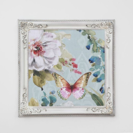 Cuadro Flores y mariposas marco Isabelino Blanco Dec