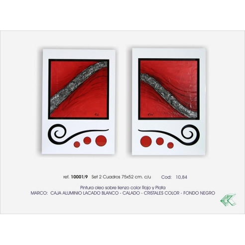Set de dos cuadros Aluminio blanco y rojo