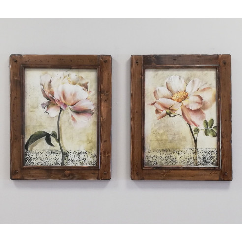 Dos cuadros flor con marco rústico