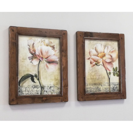Dos cuadros flor con marco rústico