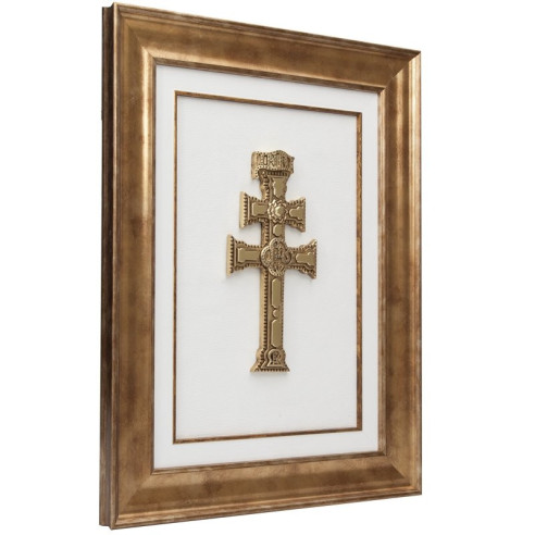 Cuadro Cruz de Caravaca dorada y marco dorado