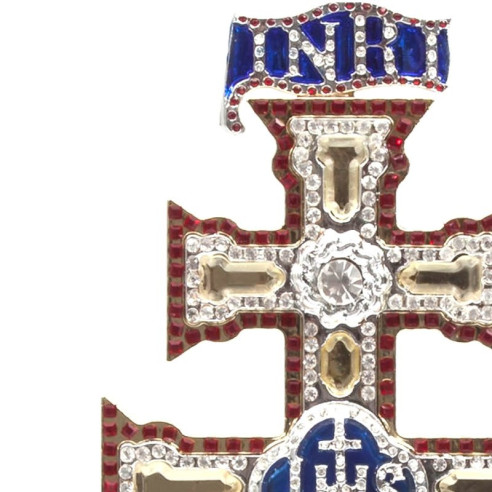 Cuadro con Cruz de Caravaca Pedrería marco Blanco