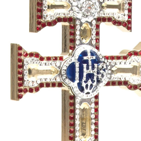 Cuadro con Cruz de Caravaca Pedrería marco Dorado