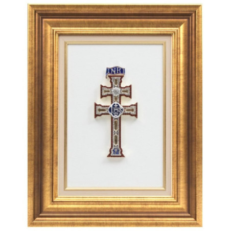 Cuadro con Cruz de Caravaca Pedrería marco Dorado