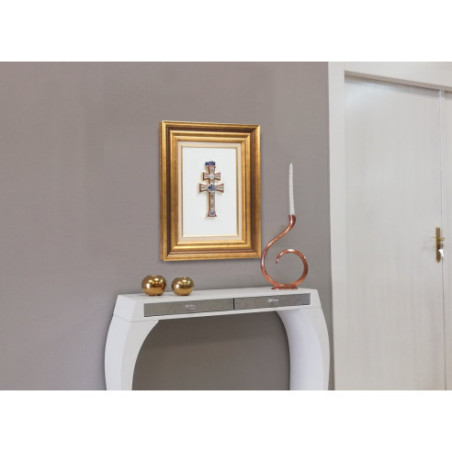 Cuadro con Cruz de Caravaca Pedrería marco Dorado