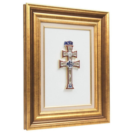 Cuadro con Cruz de Caravaca Pedrería marco Dorado