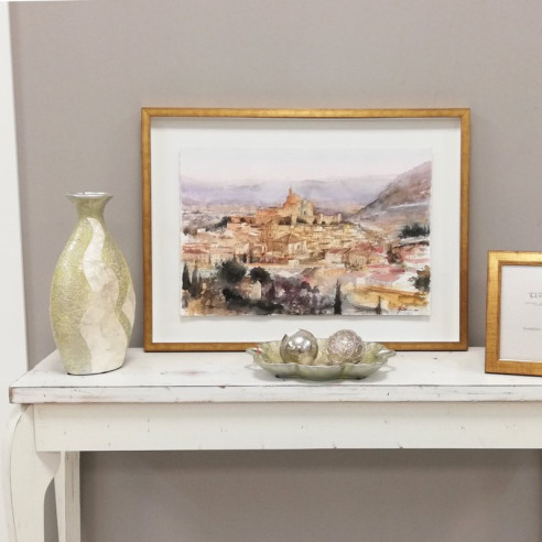 Cuadro con Acuarela Original Vista de Caravaca