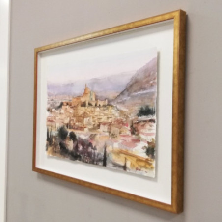 Cuadro con Acuarela Original Vista de Caravaca