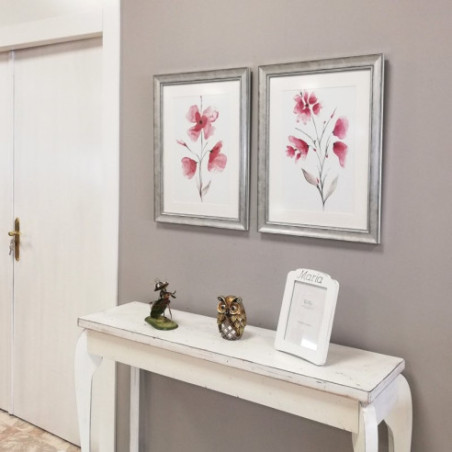 Set dos cuadros Flor marco plata