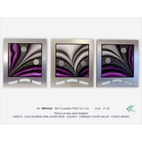 SET TRES CUADROS ALUMINO-OLEO.MORADO