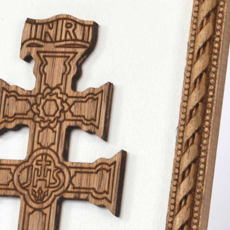 Pequeño marco con Cruz de Caravaca en madera de Roble