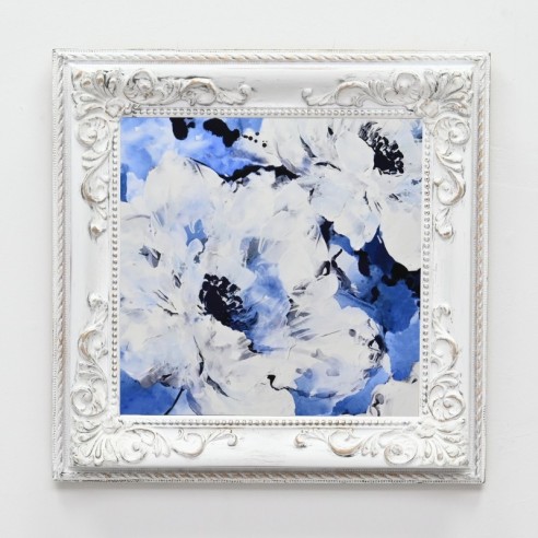 Cuadro flores y marco estilo Isabelino blanco...