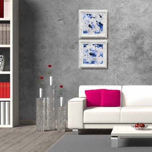 Cuadro flores y marco estilo Isabelino blanco...