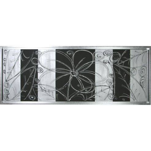 CUADRO FLORES NEGRO-PLATA MARCO PLATA