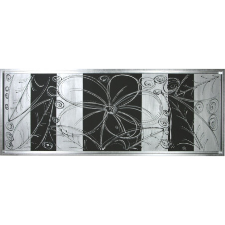 CUADRO FLORES NEGRO-PLATA MARCO PLATA