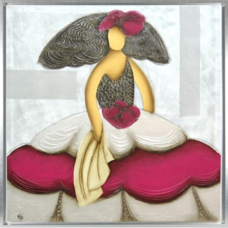 CUADRO MENINA FUCSIA CON MARCO PLATA