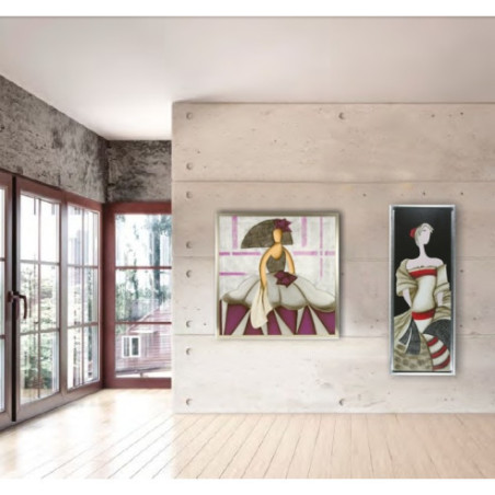 CUADRO DIVA CON ROJO Y MARCO PLATA