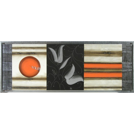 CUADRO ABSTRACTO NARANJA CON MARCO PLATA