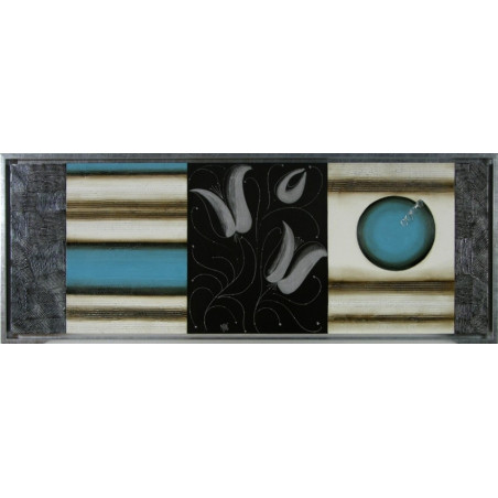 CUADRO ABSTRACTO TURQUESA CON MARCO PLATA