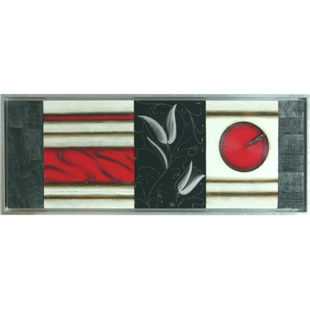 CUADRO ABSTRACTO ROJO CON MARCO PLATA