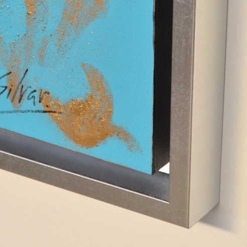 CUADRO AMAPOLAS CON  TURQUESA Y MARCO PLATA