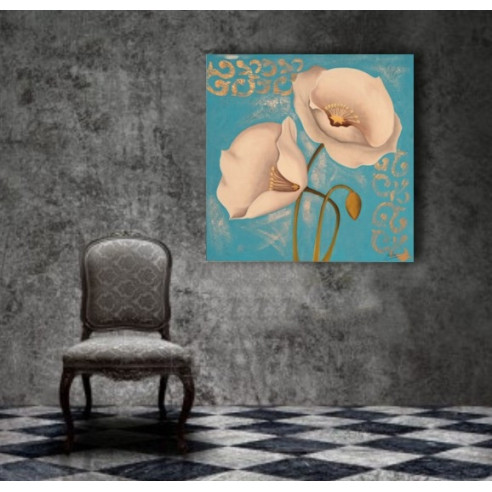 CUADRO AMAPOLAS FONDO TURQUESA