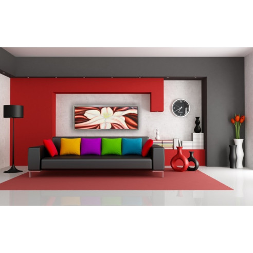 CUADRO LIRIO CON ROJO Y MARCO PLATA