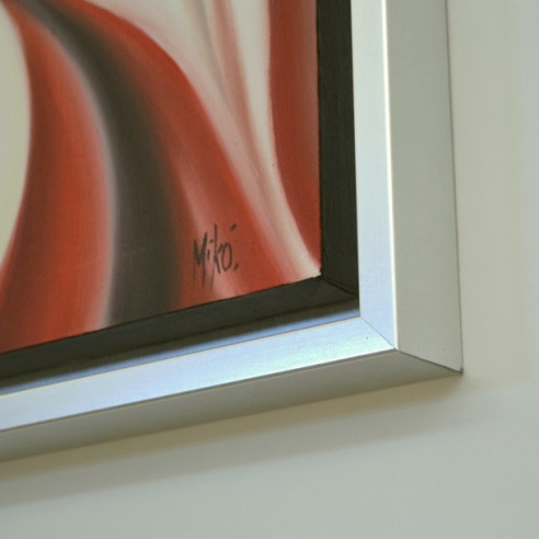 CUADRO LIRIO CON ROJO Y MARCO PLATA