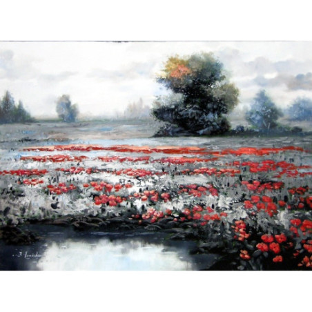 Paisaje con amapolas rojas