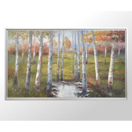 CUADRO PAISAJE ARBOLES CON MARCO PLATA