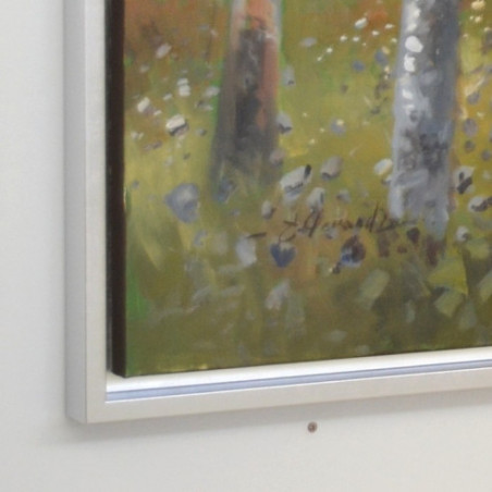 CUADRO PAISAJE ARBOLES CON MARCO PLATA