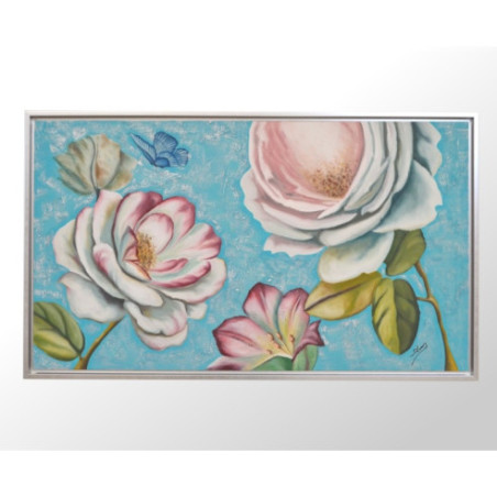 CUADRO JARDIN TURQUESA CON MARCO PLATA