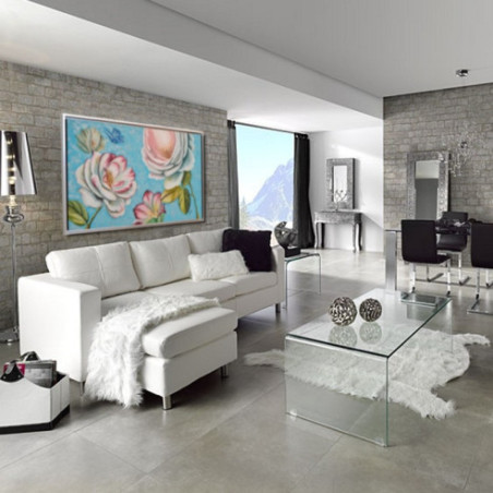 CUADRO JARDIN TURQUESA CON MARCO PLATA