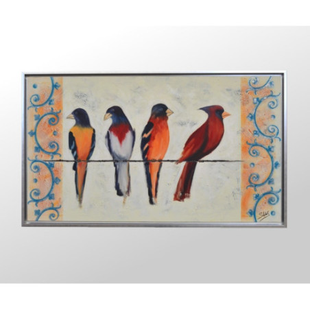 CUADRO CON PAJAROS MARCO PLATA