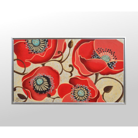 CUADRO AMAPOLAS CON MARCO PLATA