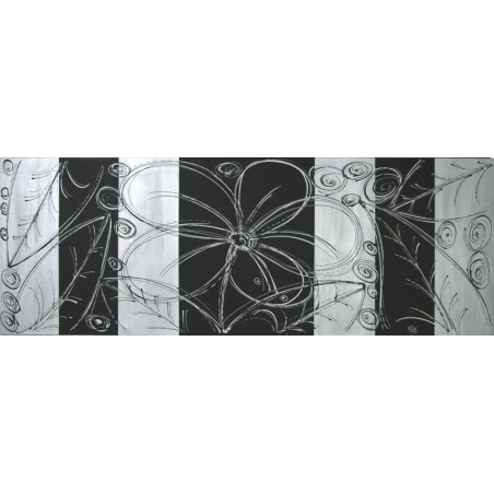 CUADRO FLORES PLATA Y NEGRO 