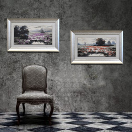 Set dos cuadros paisaje óleo marco plata