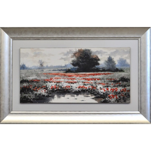 Set dos cuadros paisaje óleo marco plata