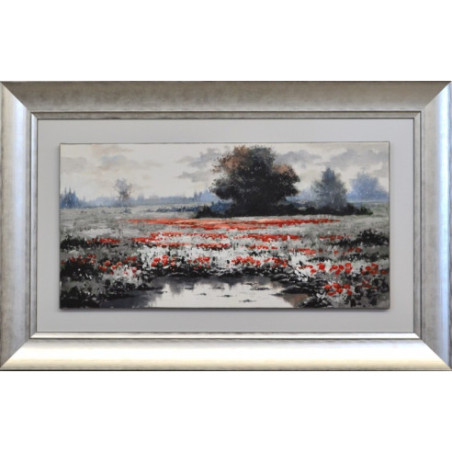 Set dos cuadros paisaje óleo marco plata