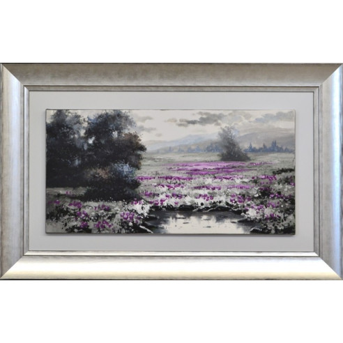 Set dos cuadros paisaje óleo marco plata