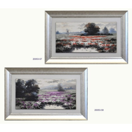 Set dos cuadros paisaje óleo marco plata