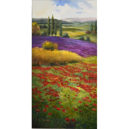 Cuadro con Paisaje de amapolas rojas