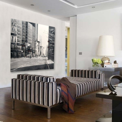 Cuadro  aceras y peatones en blanco y negro