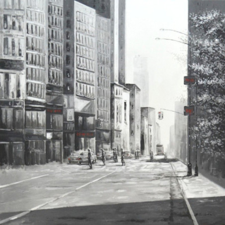 Cuadro  aceras y peatones en blanco y negro